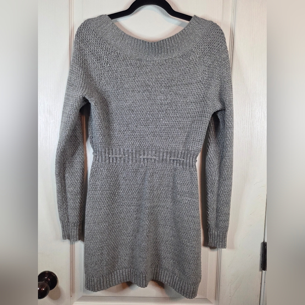 Roxy Heather Gray Knit Mini Dress W/tie waist - Picture 3 of 14